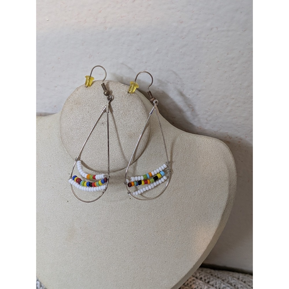 Teardrop Hoop Earrings Colorful Seed Bead‎ Dangle Handmade Boho